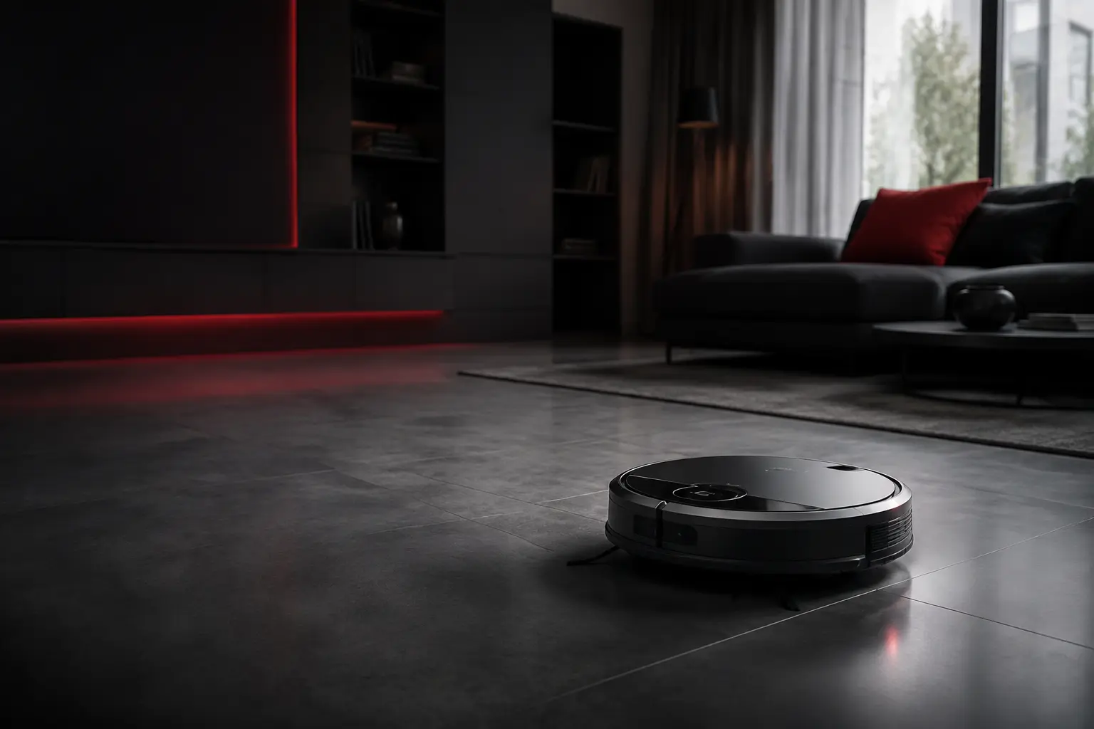 Aspirateur robot générique dans un intérieur contemporain