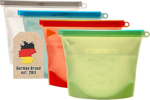 4 Sacs Silicone Réutilisables 1L Multi-couleurs