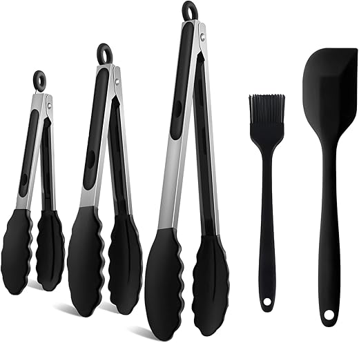 Set 5 pièces pinces et ustensiles silicone